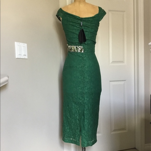 Burberry Prorsum Dark Pigment Green Lace Dress - Picture 2 of 8